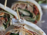 Wraps apéritive homous, feta, tomates séchées, thon & roquette