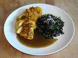 Poulet à la balinaise (ayam betutu), riz noir à la coco râpée