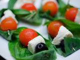 Brochettes de tomates, de mozzarella et de basilic