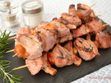 Brochettes de filet mignon au lard et aux mirabelles