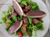 Salade de mâche au magret de canard séché, aux gésiers et aux champignons