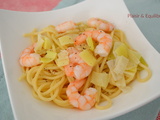 Spaghetti aux poireaux et crevettes