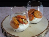 Abricots rôtis, mousse de fromage blanc et gelée de verveine