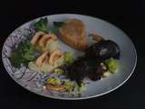 Boudin noir, crème de coing et chips de pomme