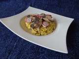 Risotto au curcuma, purée de citron confit et sardine