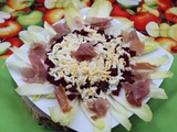 Salade d’endives, betteraves rouges, œufs durs et jambon cru