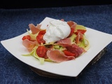 Salade de courgettes, jambon et burrata