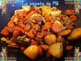 Wok de brocolis, pommes de terre, carottes au chorizo