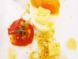 Parfait vanille huile d'olive, financiers huile d'olive et une tomate confite