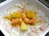 Risotto aux crevettes, au lait de coco et à l'ananas