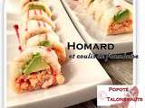 Sushi au homard épicé et coulis de framboise