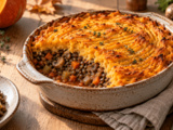 Ce parmentier sans viande cache lentilles et champignons sous une purée de potimarron