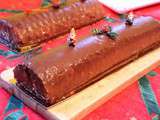 Bûche à la mousse au chocolat et mousse à la framboise