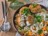 Salade au quinoa & boulgour, patates douces, fenouil & chèvre pané aux noix