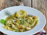 Ravioles de chèvre frais, bouillon et Haricots Tarbais