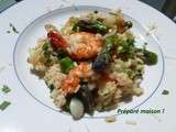 Risotto asperges vertes, ail des ours et crevettes