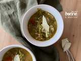 Soupe paysanne au chou vert, riz et pesto