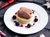 Magret de canard, cerises amarena, airelles et purée vanillée