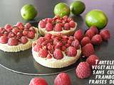 Tartelettes aux framboises, fraises des bois et citron vert ( végétalienne)