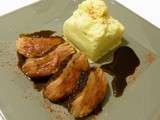 Magrets de canard au miel et vinaigre balsamique, purée de topinambours caramélisés