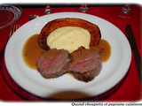 Filet de biche aux baies roses, puree de navets et courges grillees