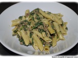 Pennes a la viande hachee, epinards frais