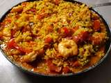 Paella au chorizo et aux scampi