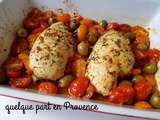 Blancs de poulet marines et tomates cerise au four