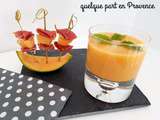 Gaspacho de melon a la menthe et ses brochettes au jambon cru