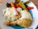 Poulet facon poule au pot, riz, sauce supreme