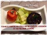 Tomate farcie au crottin de chèvre soignon et au riz noir venere