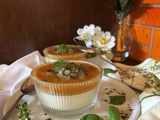 Douceur de l’été | Panna Cotta au Basilic – Coulis Pêches et Basilic – Granité de Basilic