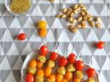 Brochettes tomates mozza pistache