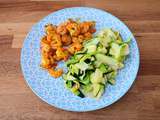 Crevettes sautées à l’ail, citron et aux epices, lamelles de courgettes