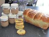 Délicieux goûter avec une brioche, des cookies et une crème Carambar