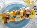 Brochettes de dinde, ananas et patates douces