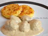 Boulettes aux oignons, sauce moutarde et balsamique et galettes de riz à la mozzarella