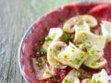 Carpaccio de boeuf aux champignons et à la tomme de Savoie