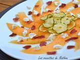 Carpaccio de melon, chèvre et chips de courgettes