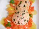 Carpaccio de tomates, vinaigrette au combava et tuiles de parmesan au basilic