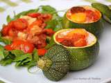 Courgettes rondes farcies aux oeufs, tomates, poivrons et chorizo