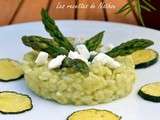 Risotto vert aux asperges, feta et courgettes grillées