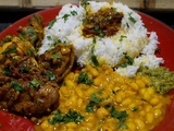 Cari cuisses de poulet, riz, haricots blancs