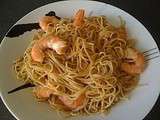 Crevettes miel sauce soja et nouilles chinoises