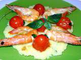 Gambas et mini Tomates sur lit de Polenta