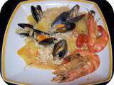 Riz, Pommes de terre, Moules et Gambas cuits au Four