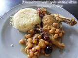 Fricassee de poulet aux tomates confites olives pois chiches