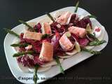 Salade d'asperges saumon mi cuit champignons crus