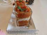 Verrine de compotée de tomates au basilic fromage frais au citron vert