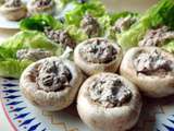 Champignons crus farcis à la crème de thon + variante avec des feuilles de laitue